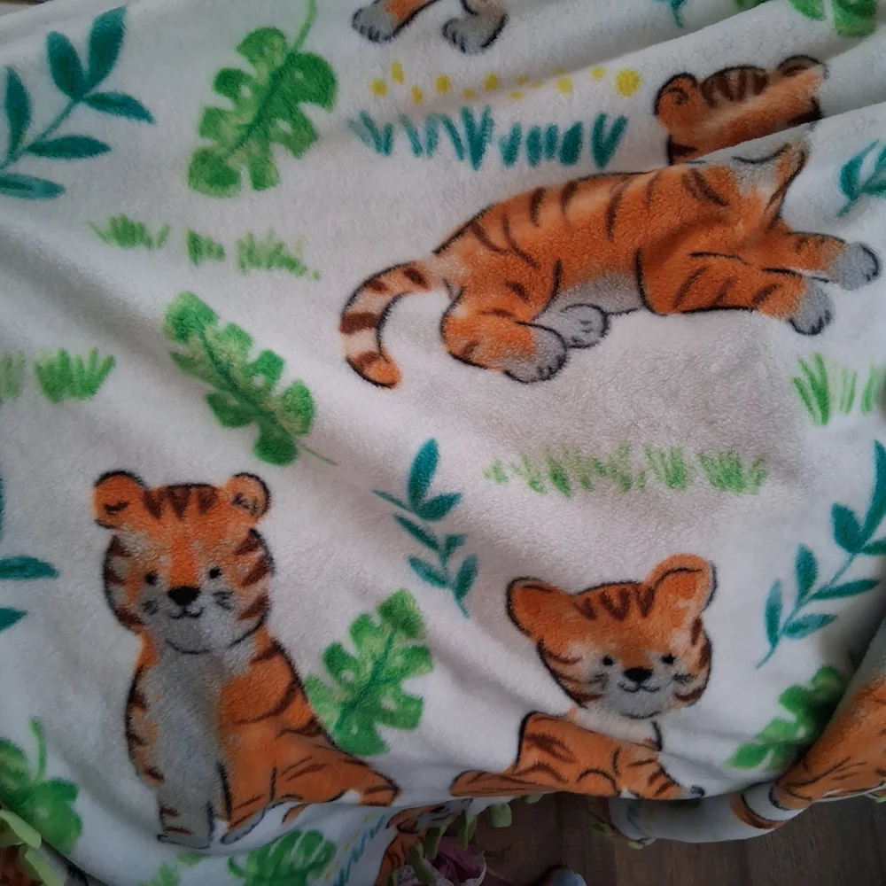Handmade With Love Tiger Baby Blanket with Green Accents